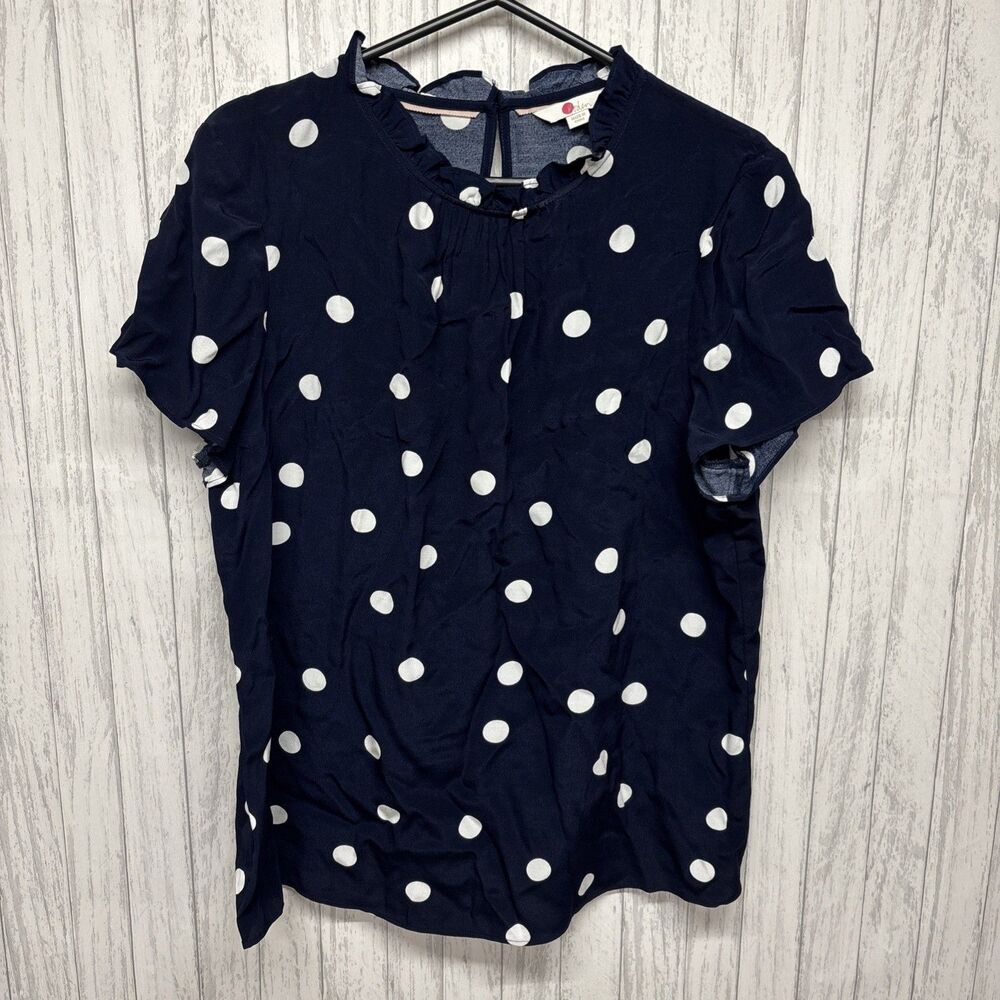 Womens Size 10 Boden Navy Polka Dot Top EUC